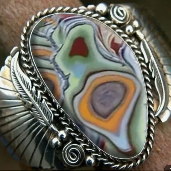 Silver Tone Abalone Ring Size 7 - Picture 5 of 5